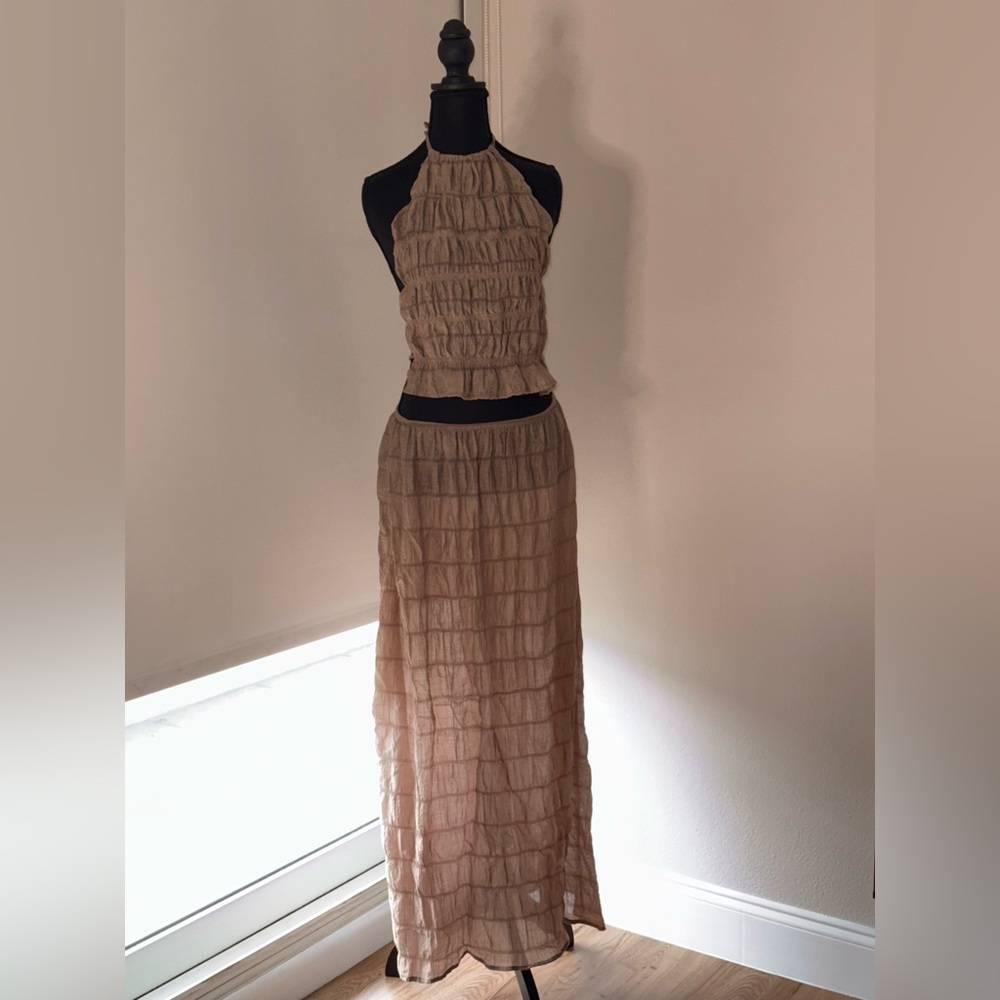 Neutral Halter Top & Maxi Skirt Set